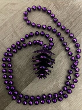 Mardi Gras Purple Beaded Necklace with Pinecone Pendant